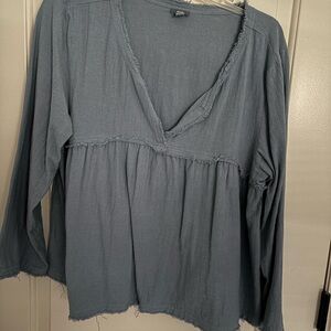 Aerie Dusty Blue V-Neck Blouse